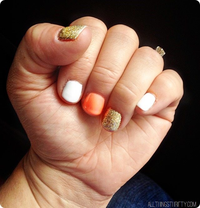 Coral, Gold, and White Fingernail Polish | All Things Thrifty