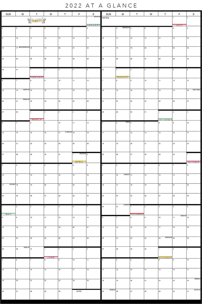 year at a glance free printable calendar all things thrifty